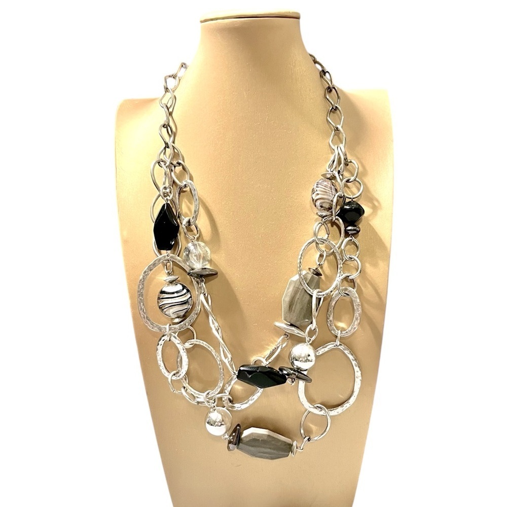 Ruby Rd Layered Look Beaded Necklace SilverBlackGray 15$